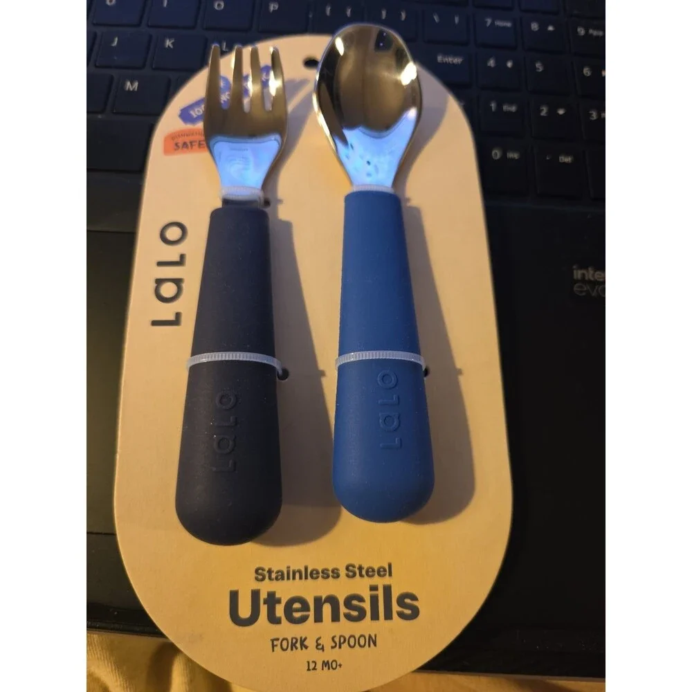 Utensils Toddler Fork & Spoon Set Stainless Steel & Silicone Ergonomic Toddler